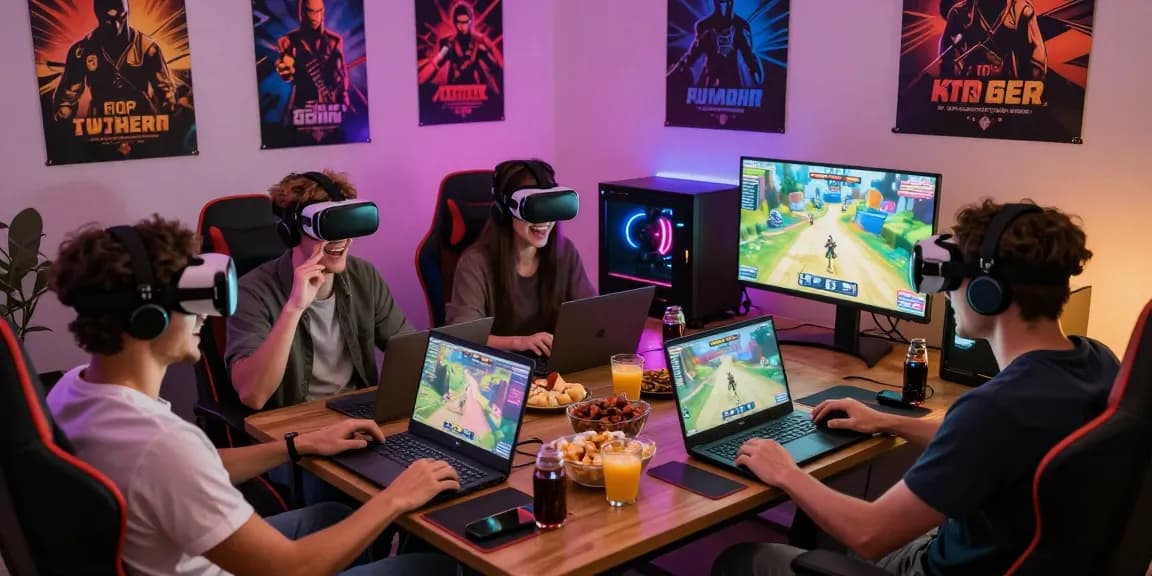 Enjoying engaging gay porn games with friends in a cozy gaming room setting.